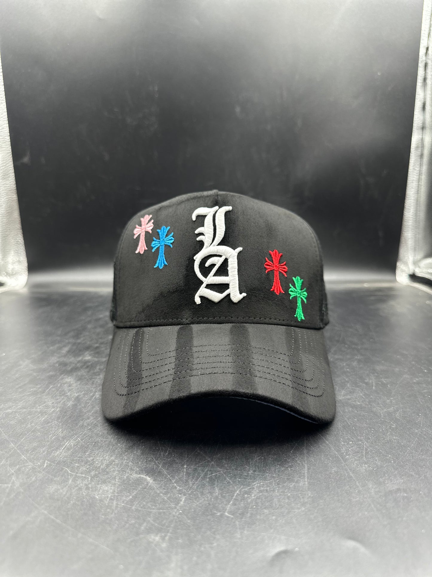 Black "LA" Cruces Suede Mesh Gorra